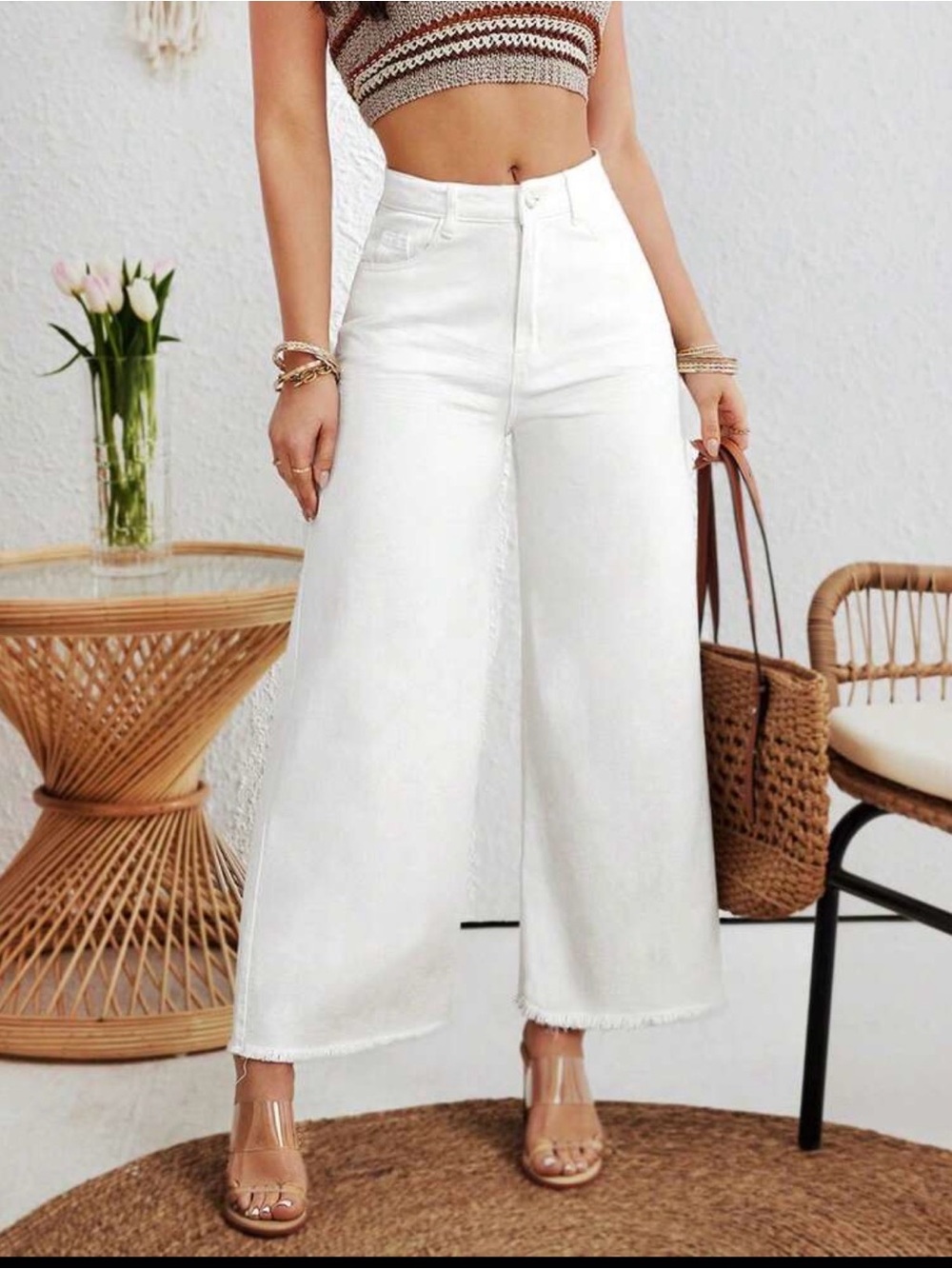 High-Waist White Wide-Leg Jeans for Women